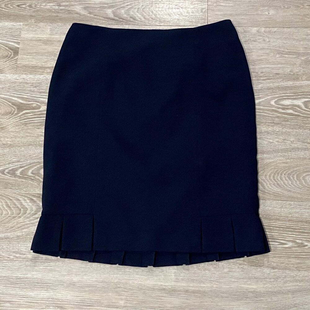 Jones Studio Navy Minimalist Academia Work Preppy Pencil Pleats Knee Skirt 10P